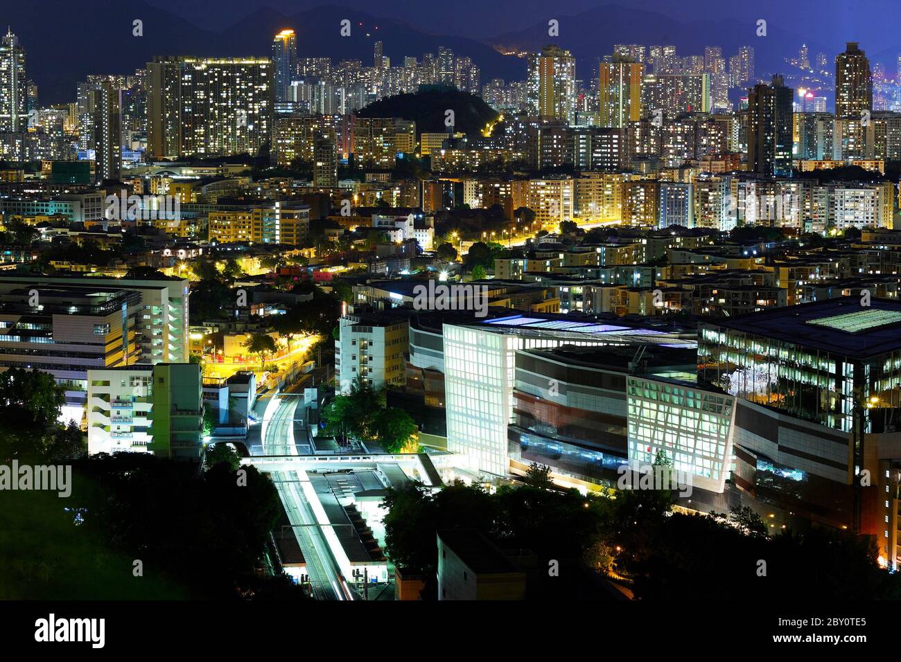 Hong Kong downtown with many building at night Stock Photo - Alamy