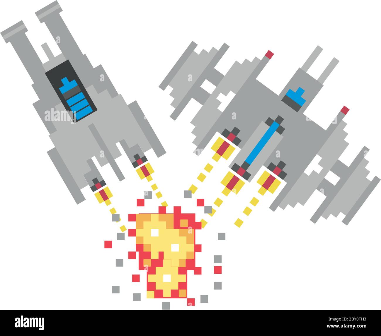 space ships fighting 8 bits pixelated icon vector illustration design Stock Vector