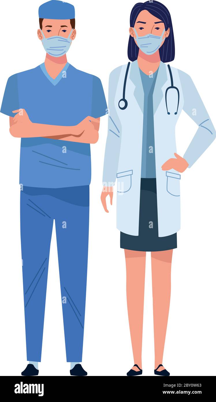 couple doctor and surgeon wearing medical masks characters vector  illustration design Stock Vector Image & Art - Alamy