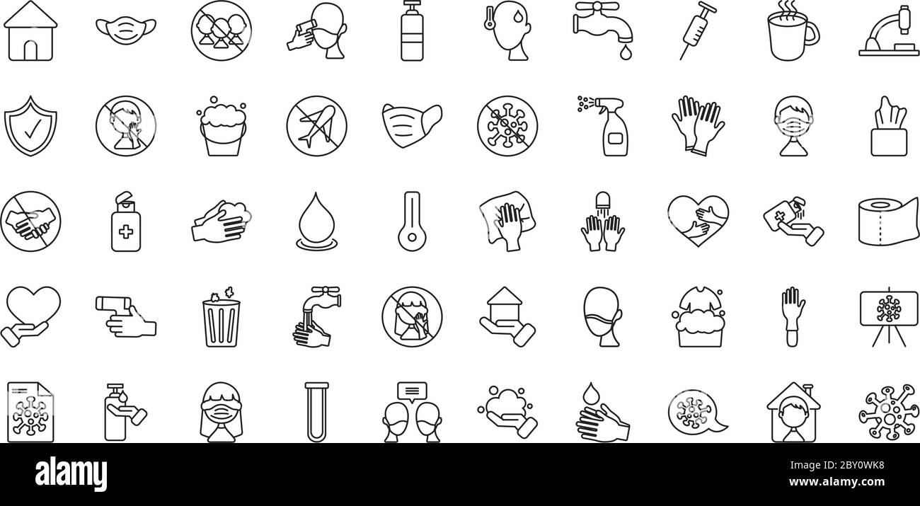 coronavirus and covid 19 icon set over white background, line style ...
