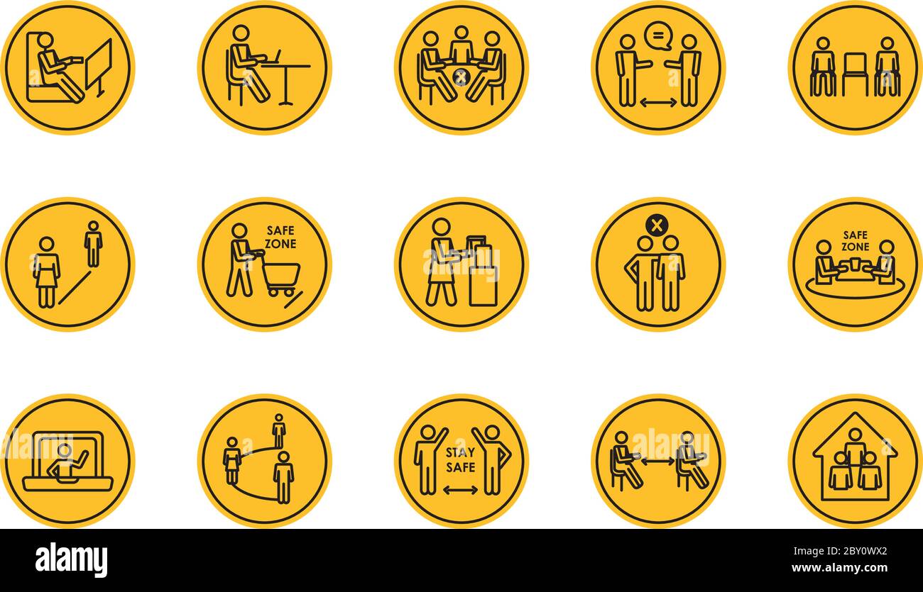pictogram people and social distancing icon set over white background, block silhouette style, vector illustration Stock Vector