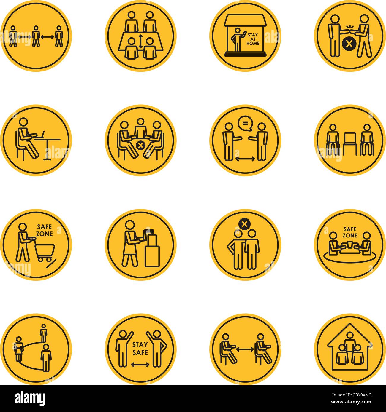 Safe Zone And Social Distancing Icon Set Over White Background Block Silhouette Style Vector Illustration Stock Vector Image Art Alamy