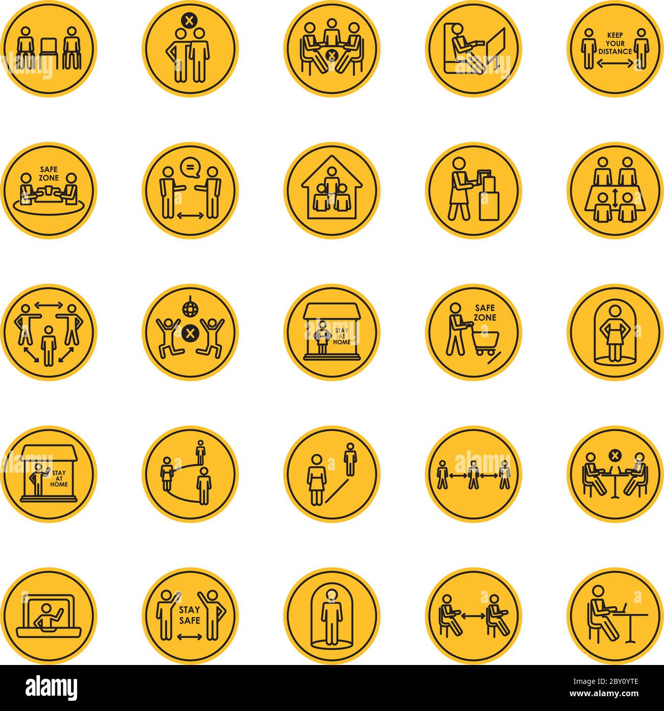 stay home and social distancing icon set over white background, block silhouette style, vector illustration Stock Vector