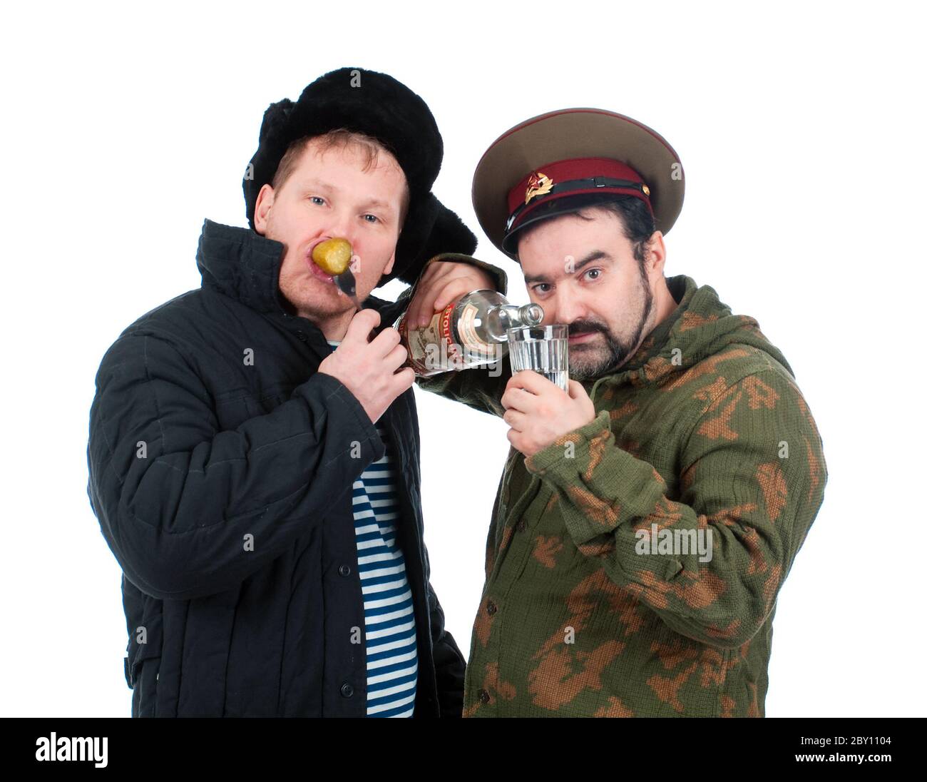 Russian soldier drinking vodka .isolated on white background Stock ...