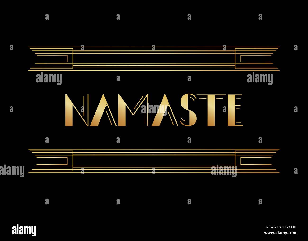 Art Deco Namaste (Hello in India) text. Decorative greeting card, sign with vintage letters. Stock Vector