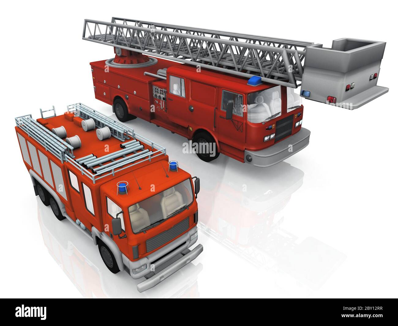 fire trucks on a white background Stock Photo - Alamy