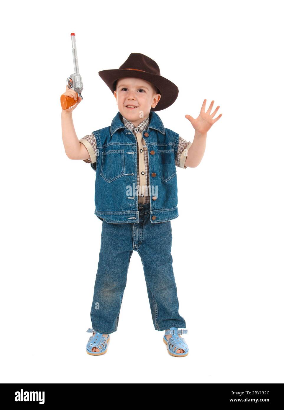 little boy wearing a cowboy hat Stock Photo