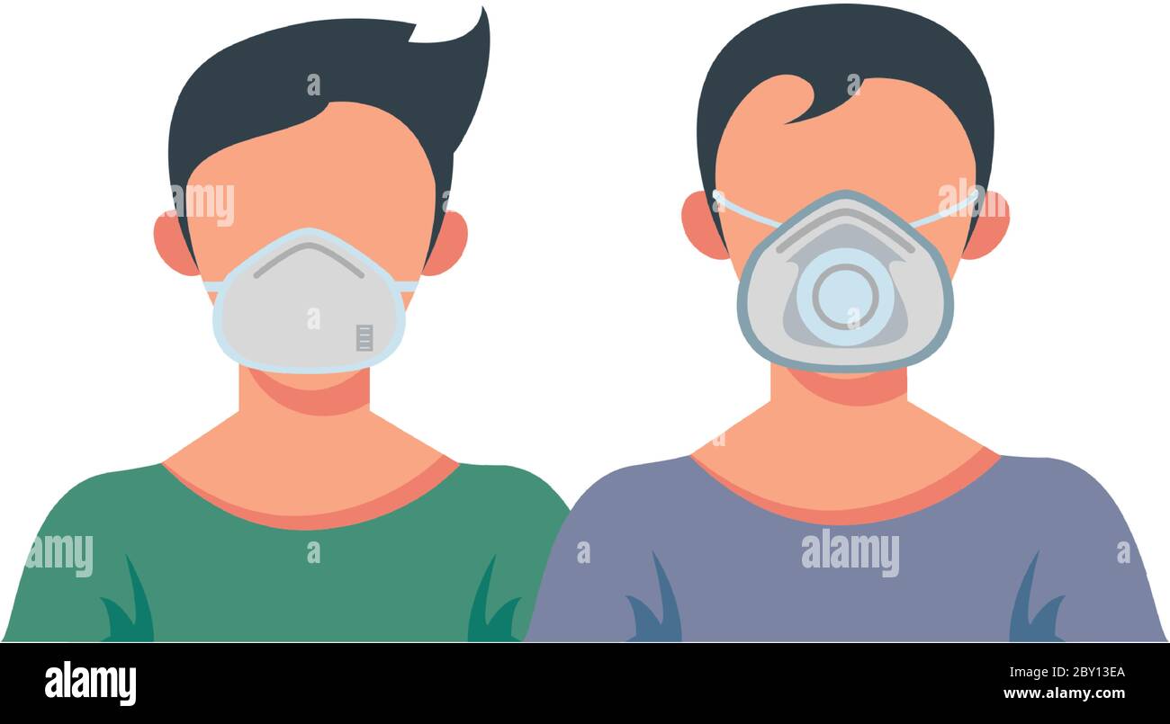 young men wearing medical masks characters vector illustration design ...