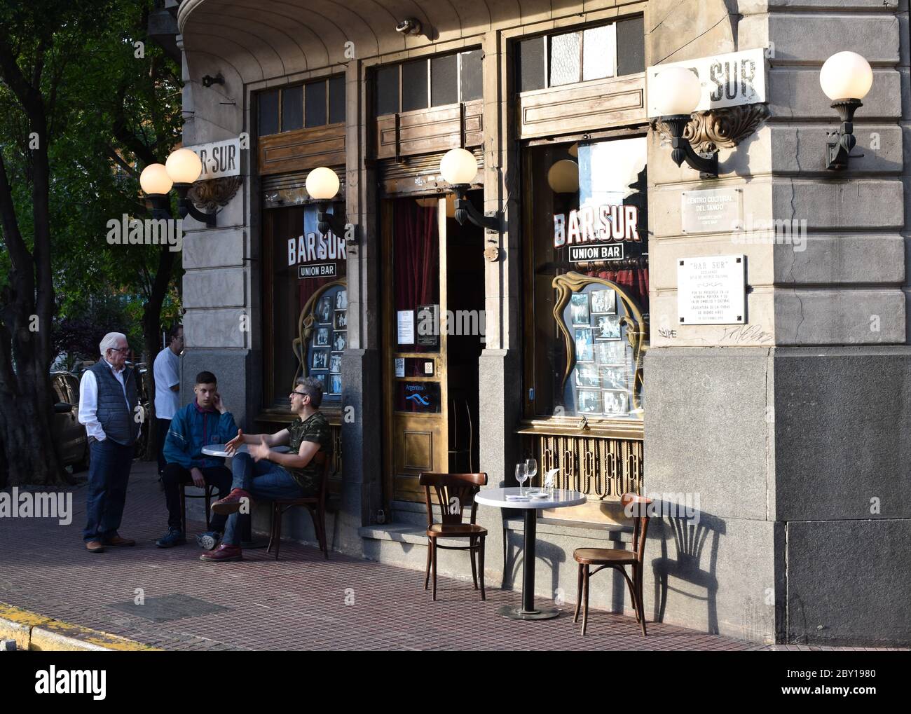 typical street scene with a cafe at San Telmo neighborhood, Buenos Aires Stock Photo