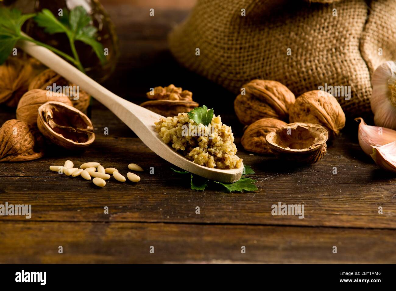Homemade Walnut pesto Stock Photo Alamy