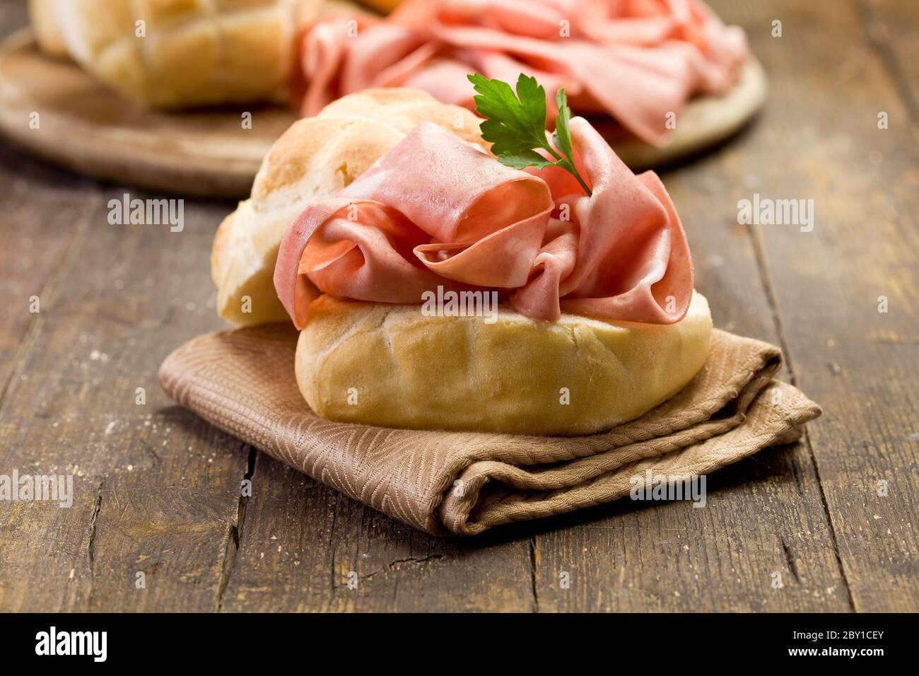 Sandwich with Mortadella Sausage Stock Photo Alamy