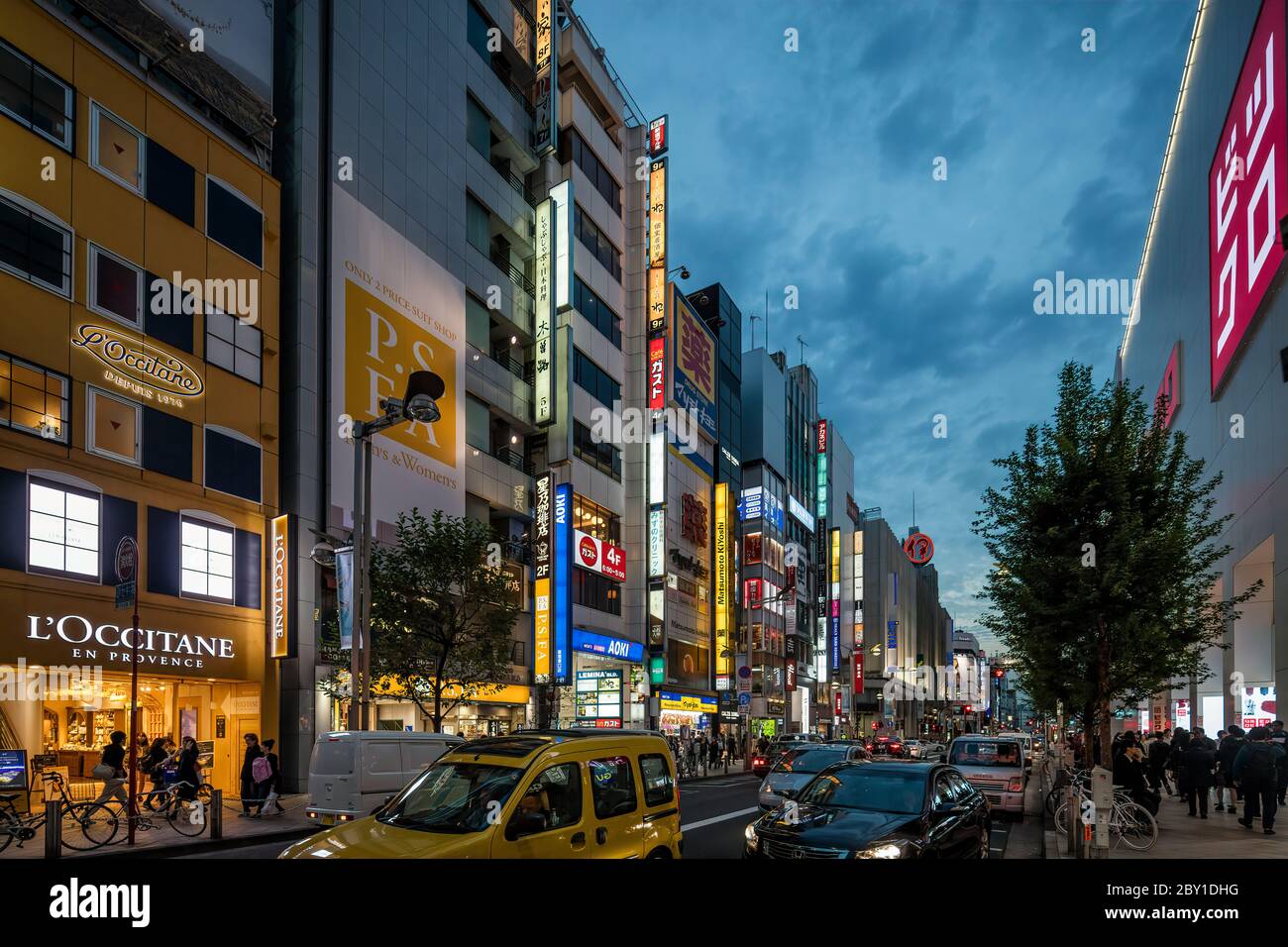 Tokyo Japan October 31st 2016 : Neon illuminated shops in the Shinjuku district of Tokyo, Japan at dusk Stock Photo