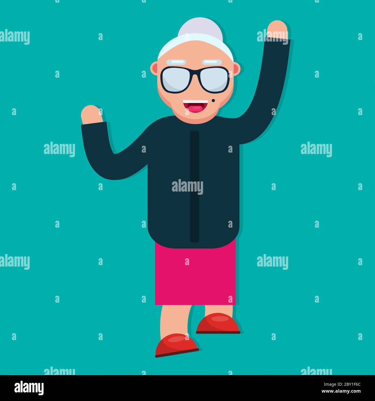 older woman with dancing pose isolated for happy expression concept vector illustration Stock Vector
