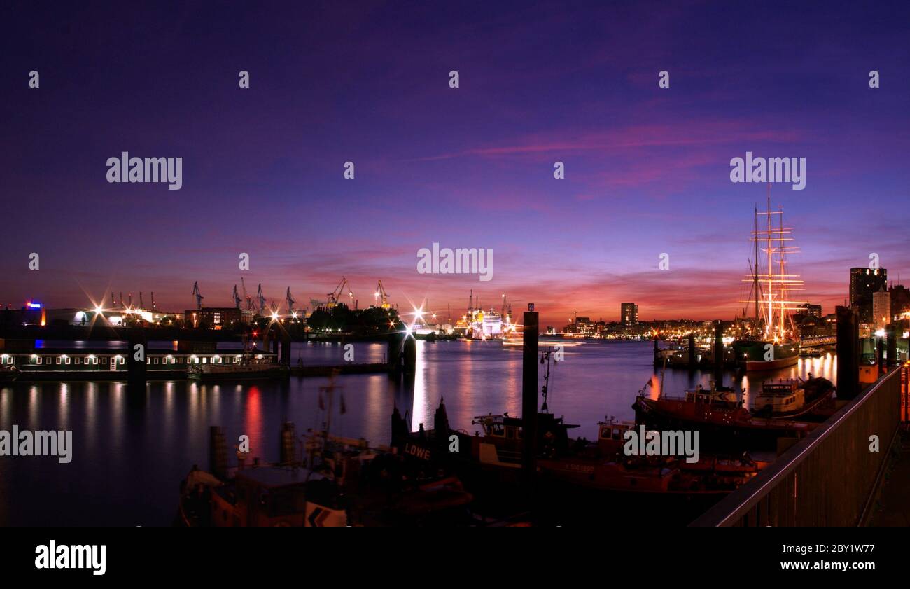 Port of Hamburg night photograph Stock Photo