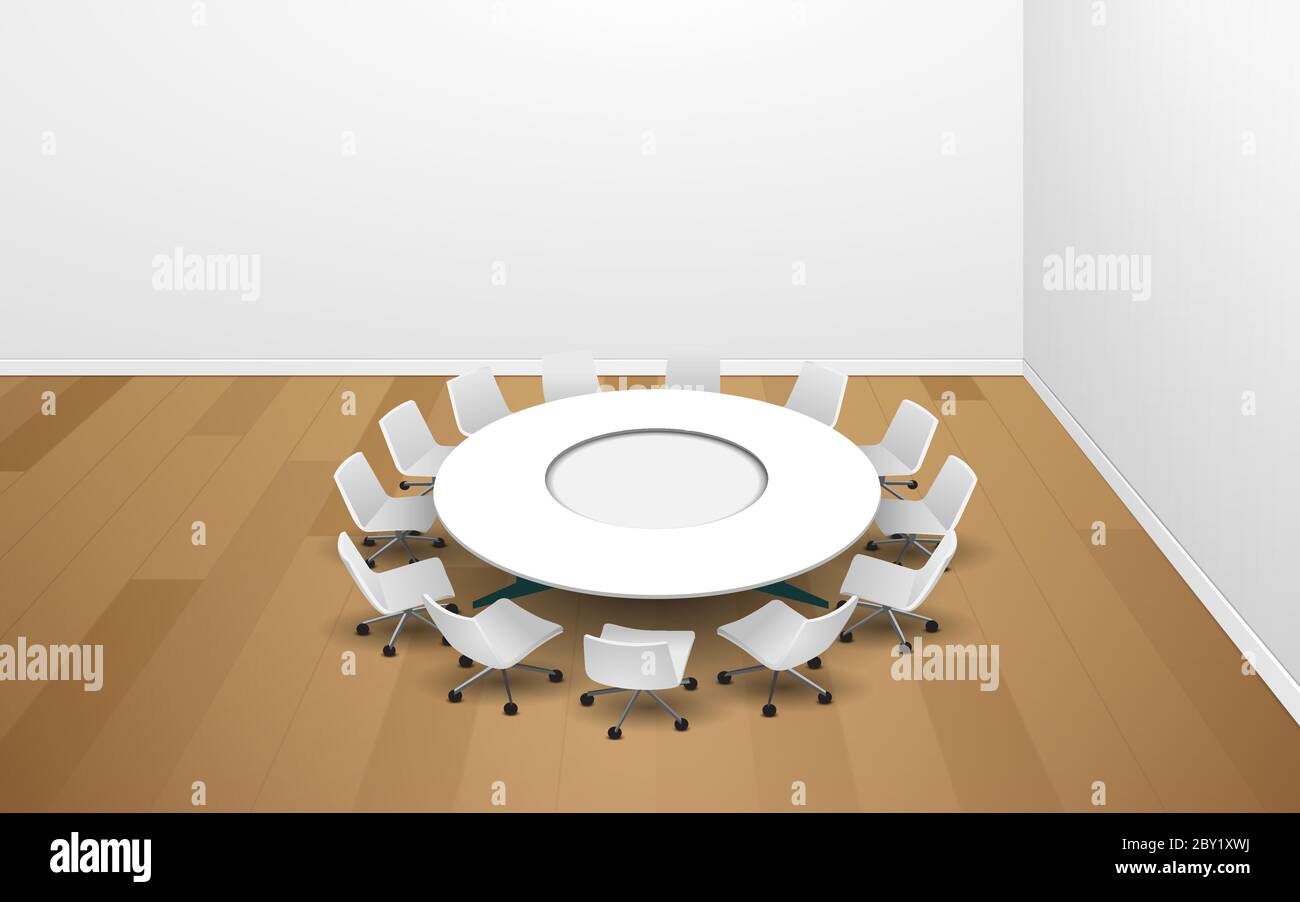 white round conference table and chairs on the white background Stock Vector