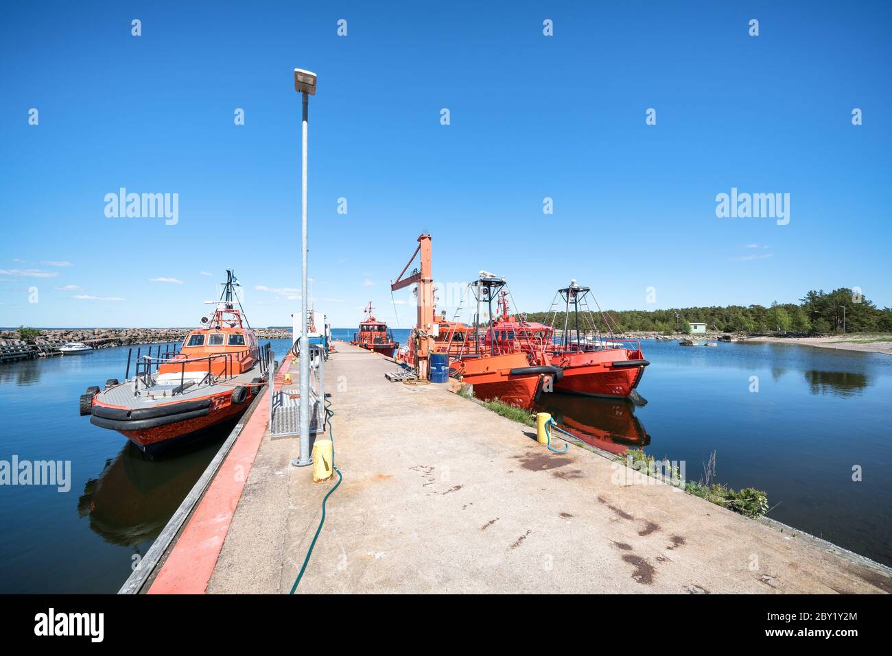 Pilot station and pilot boats at on Orrengrung island, Loviisa, Finland Stock Photo