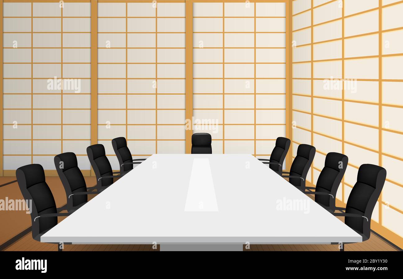 White Conference Table And Chairs In The Meeting Room In Japan