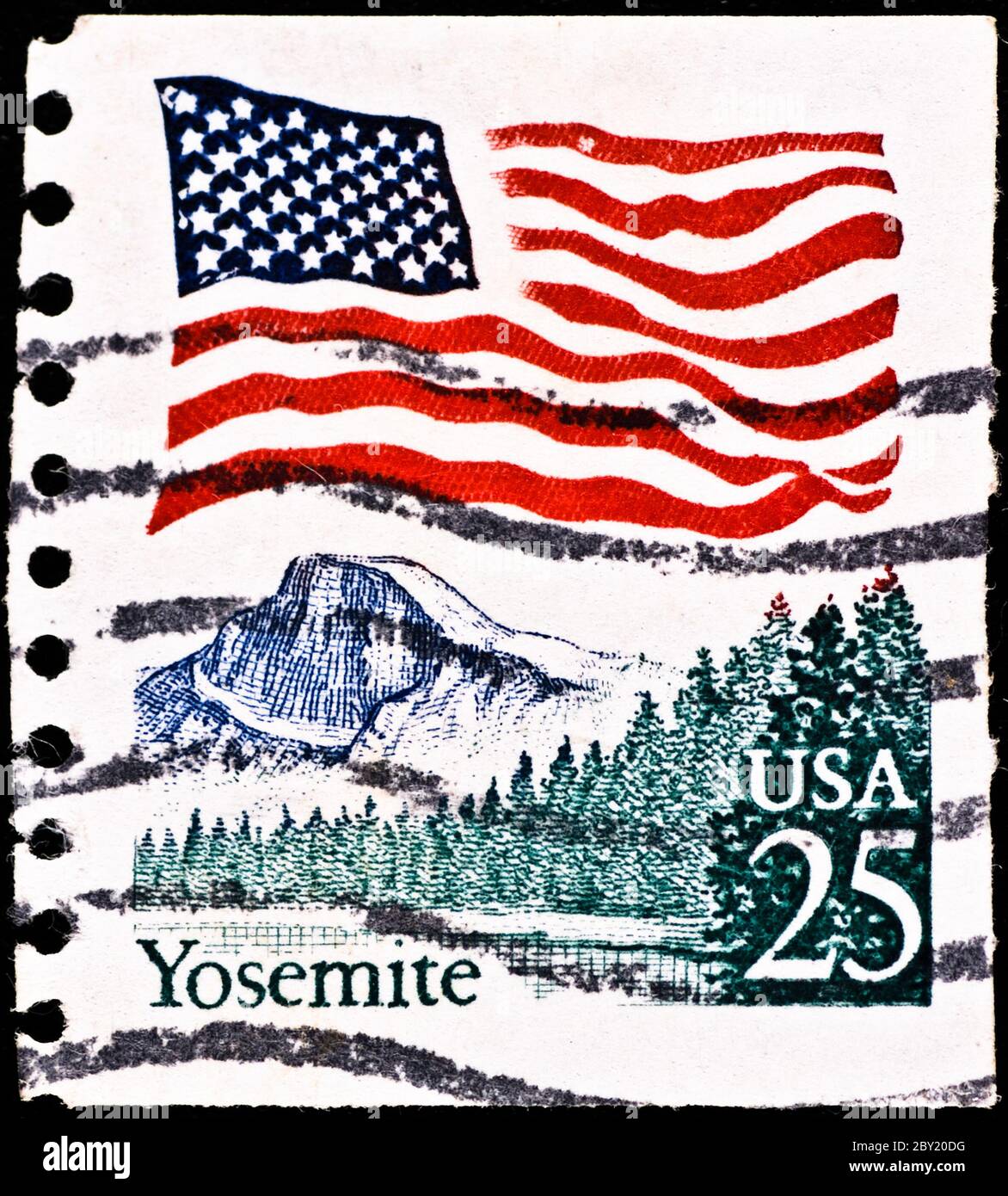 postage stamp with Yosemite National Park Stock Photo