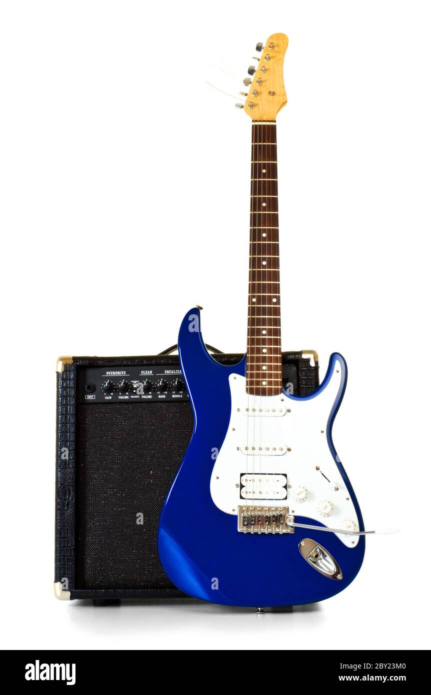 electric guitar stand in front of amplifier Stock Photo Alamy