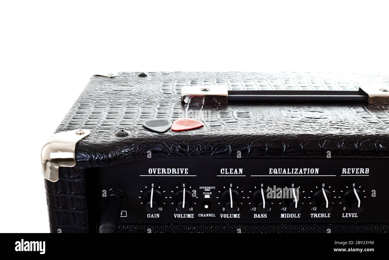 two plectrums on guitar amplifier Stock Photo