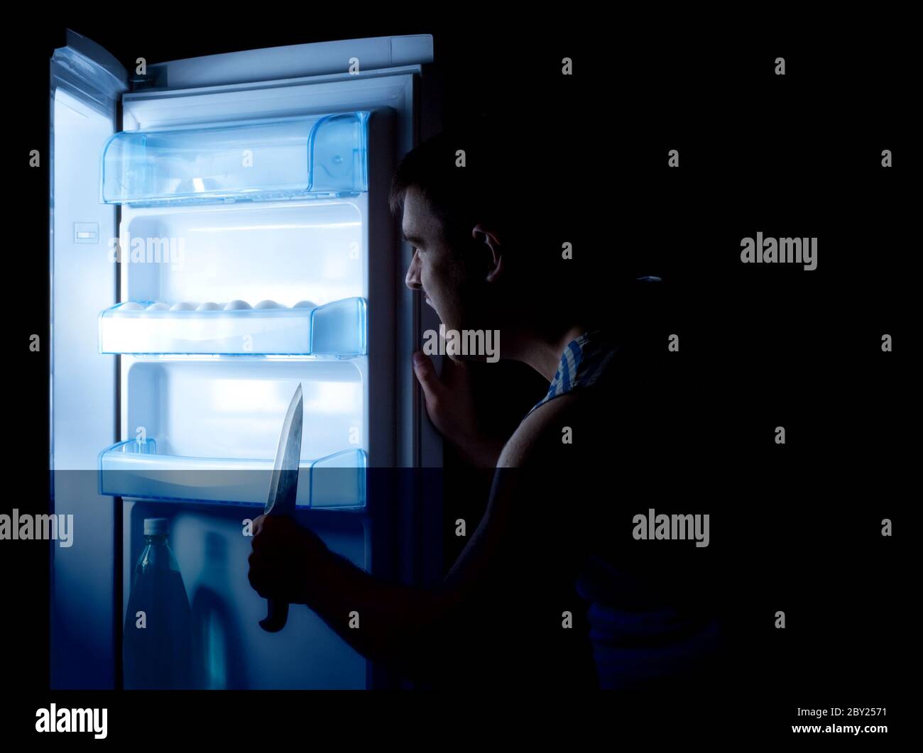 something horrible hiding in refrigerator Stock Photo