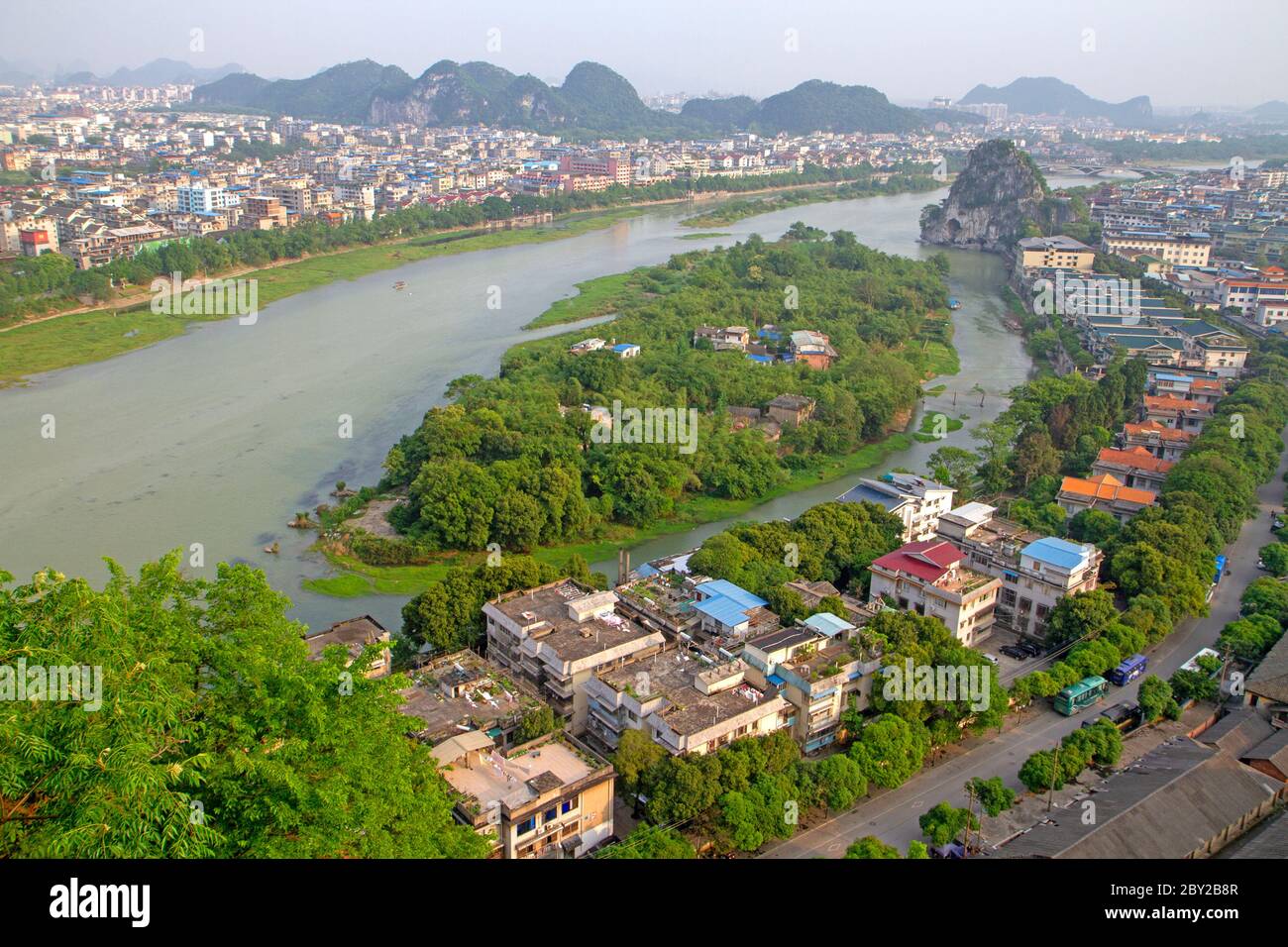 Overhead of Guilin and the Li River Stock Photo