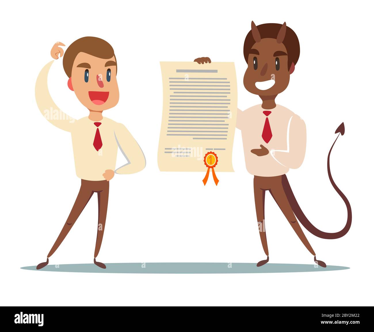 Business concept illustration of a businessman making a deal with devil ...