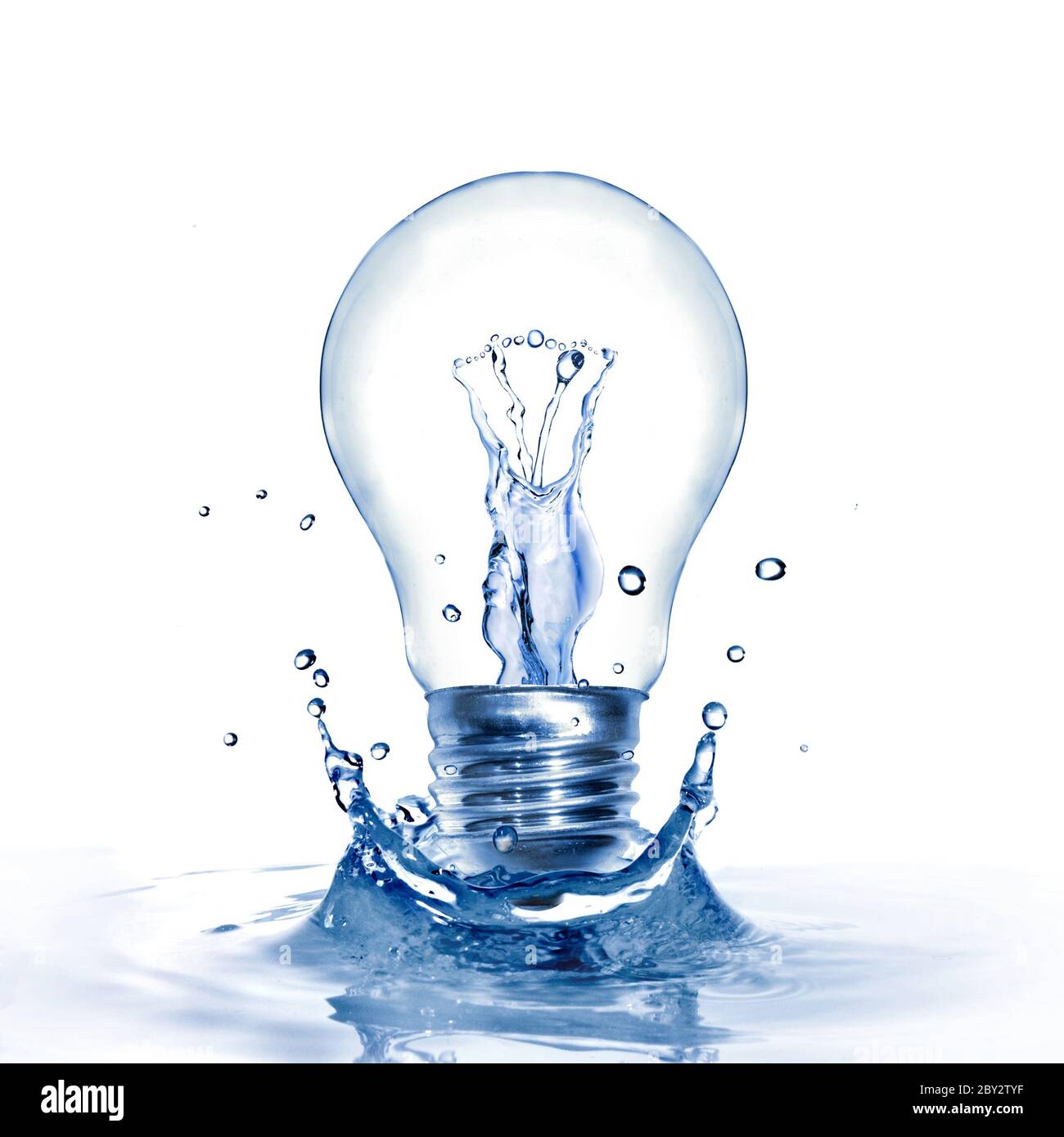 Energy concept. Light bulb with water and splash isolated on white ...