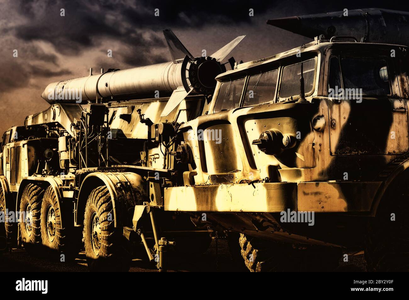 Vintage russian military transport with rockets Stock Photo