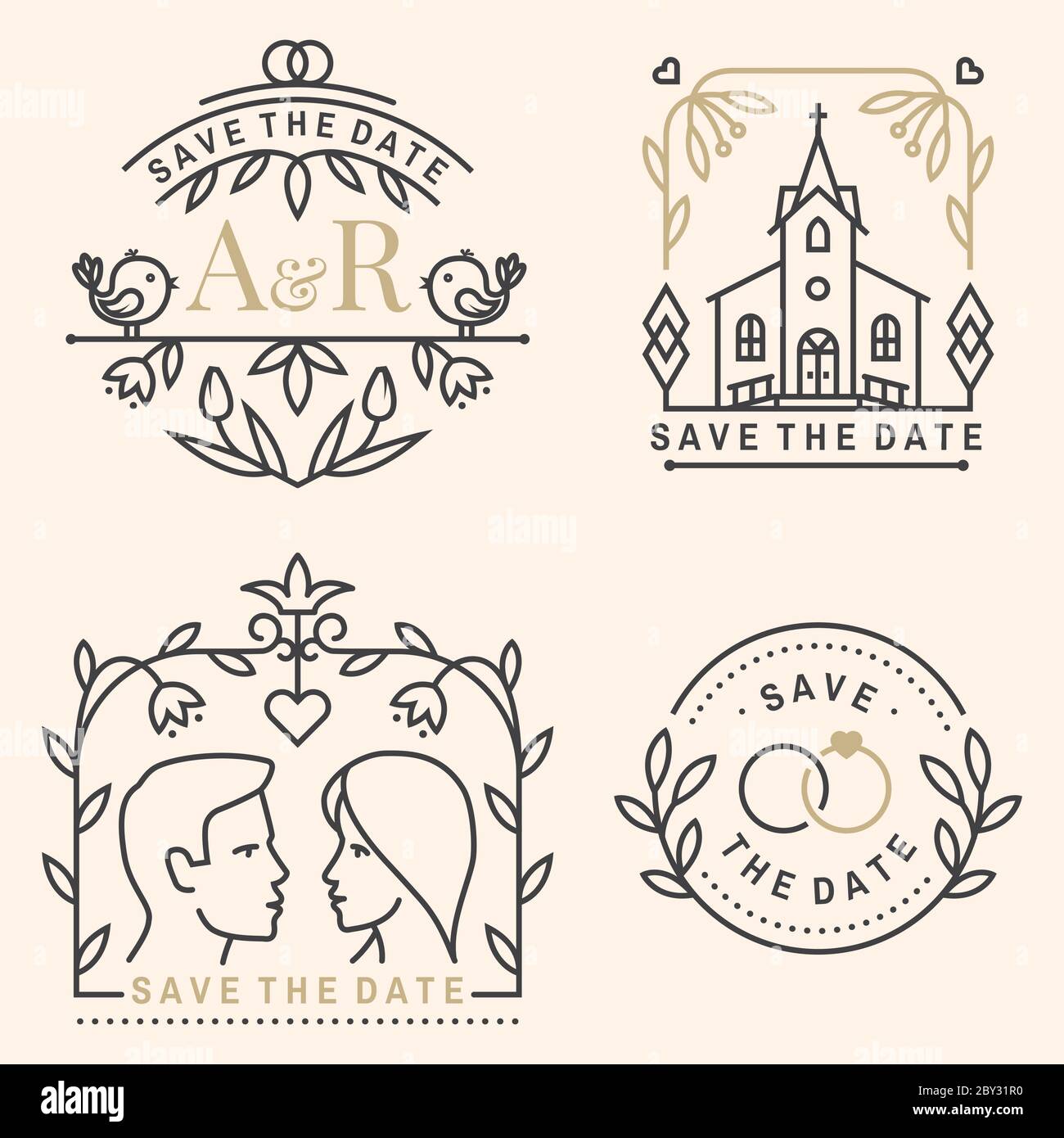 Wedding invitation card template. Vector. Thin line geometric Throughout Church Wedding Invitation Card Template