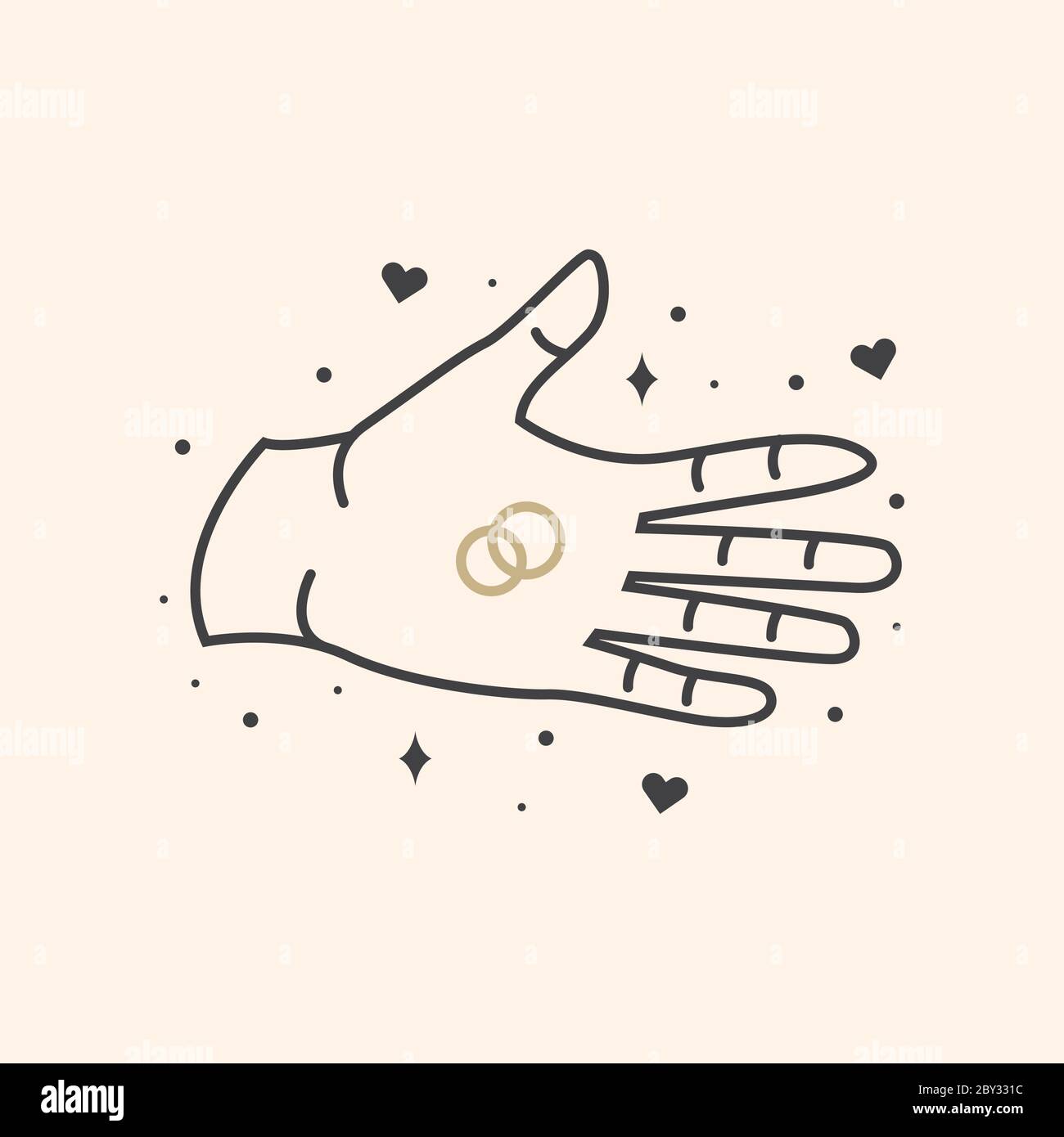Wedding invitation card template. Vector illustration. Thin line geometric  badge. Outline icon for save the date invitation card design. Modern  minimalist design with wedding rings, hand, heart Stock Vector Image & Art -