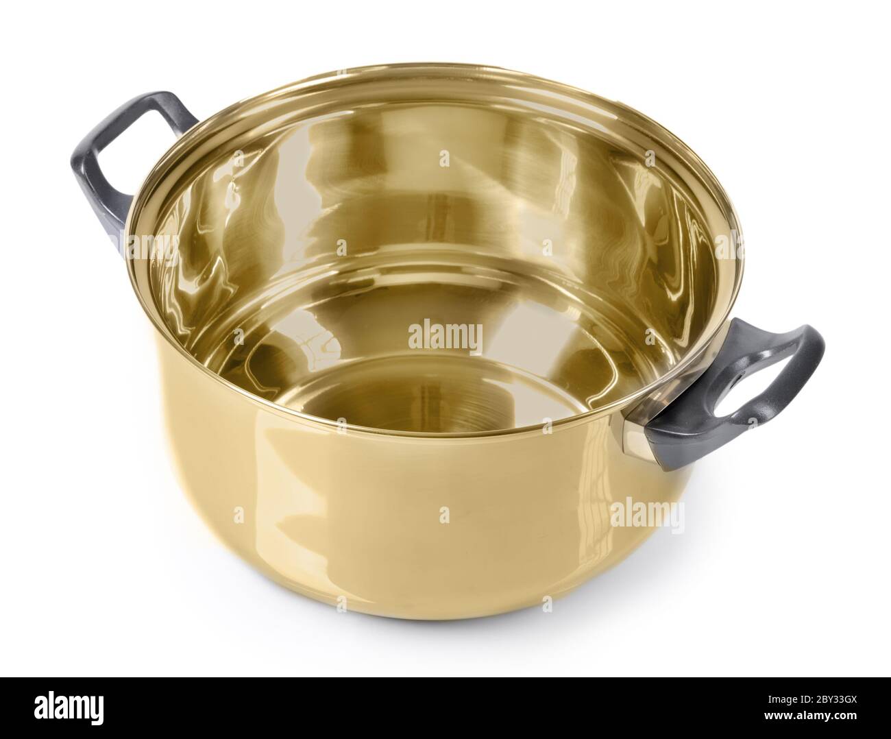 Golden pan on isolated on white Stock Photo Alamy