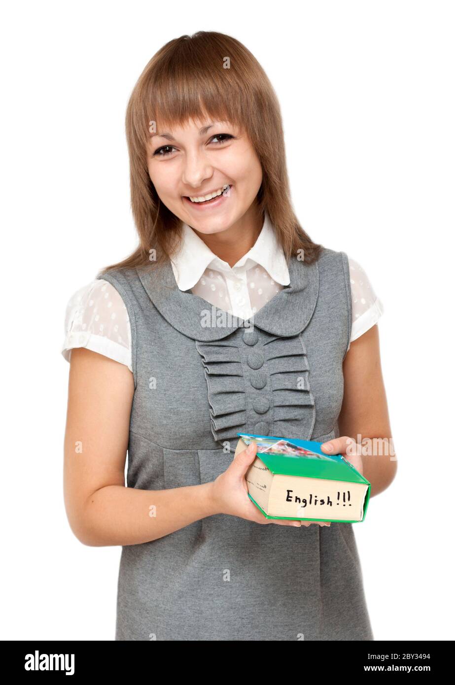 Young girl with dictionary english Stock Photo Alamy