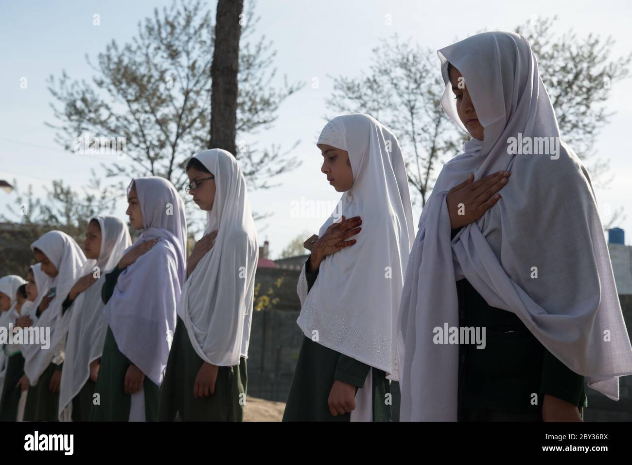 Students inside and outside of a school in Swat Valley, KPK, Pakistan. Stock Photo