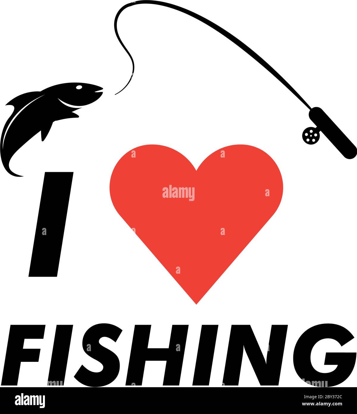 Fishing hook love heart sign with trout fish isolated on a white