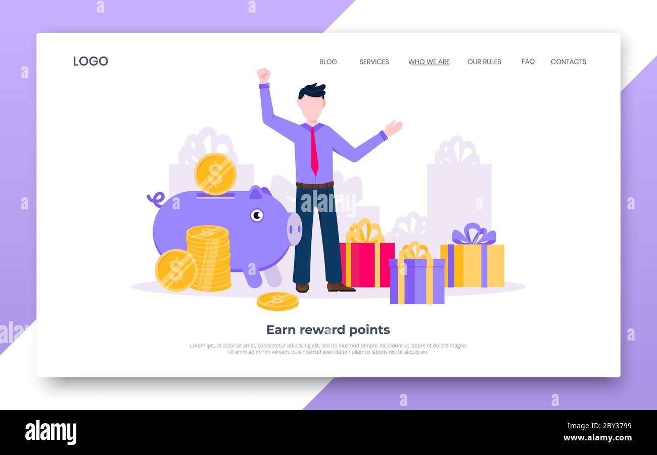 Earn points business landing page concept flat style design vector illustration Stock Vector