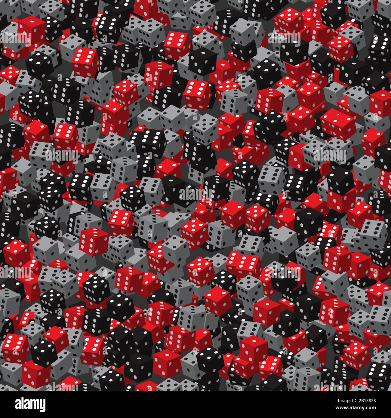Red Black Gray Dice Seamless Pattern, 3D Illustration Stock Vector