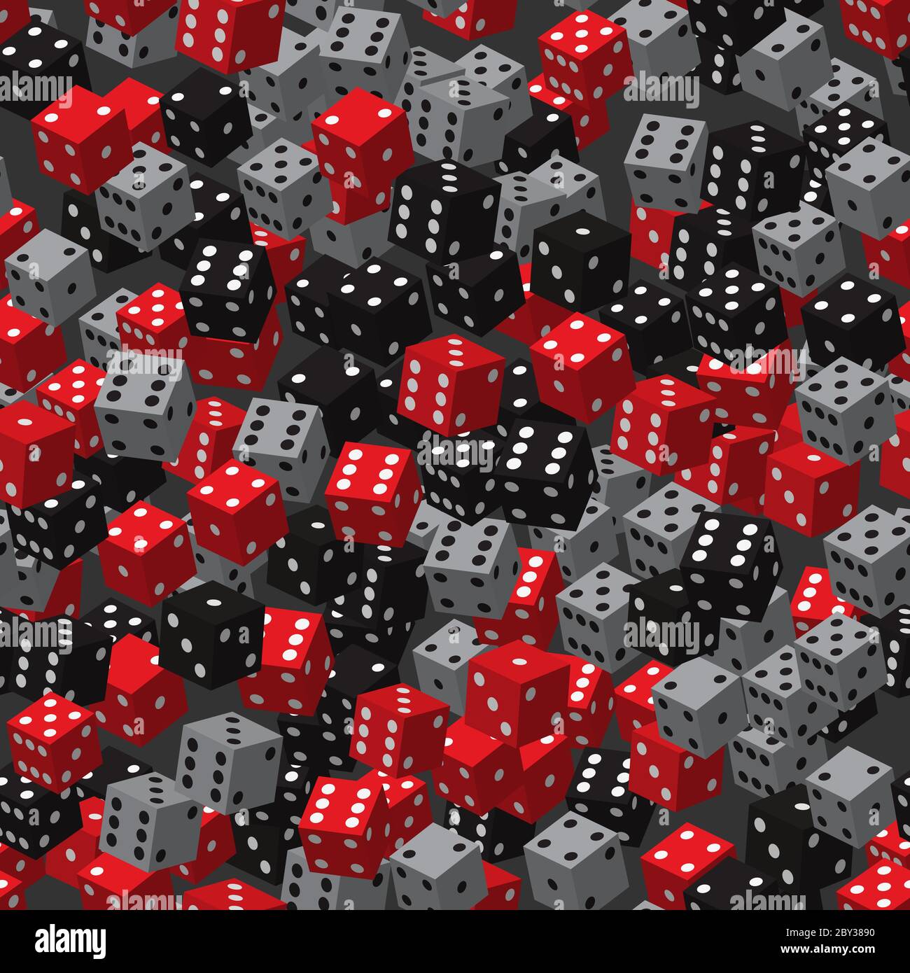 Red Black Gray Dice Seamless Pattern, 3D Illustration Stock Vector