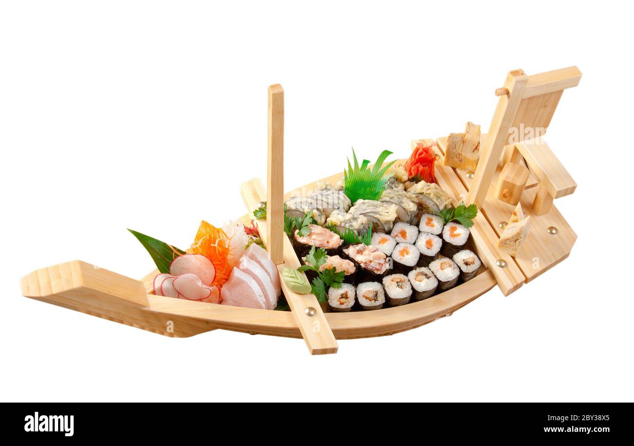 Assorted sushi Japanese food on the ship Stock Photo