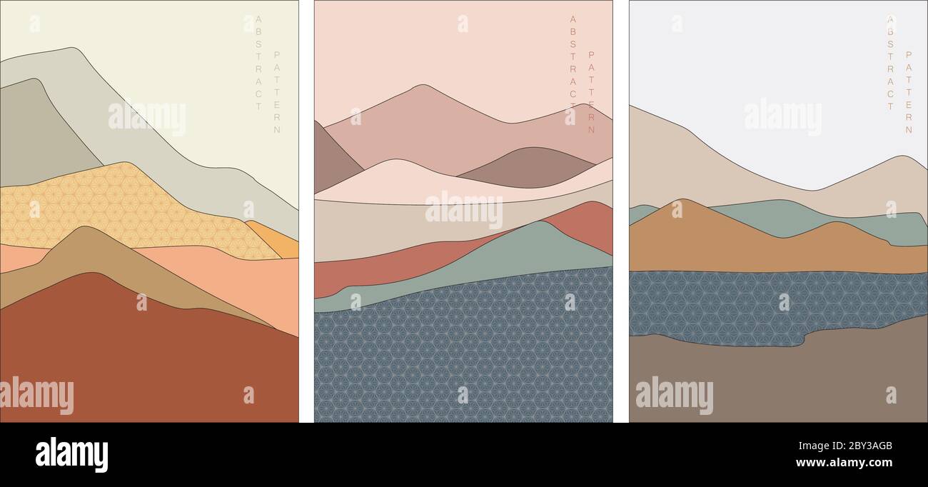 Art landscape background vector with Japanese pattern. Mountain forest ...