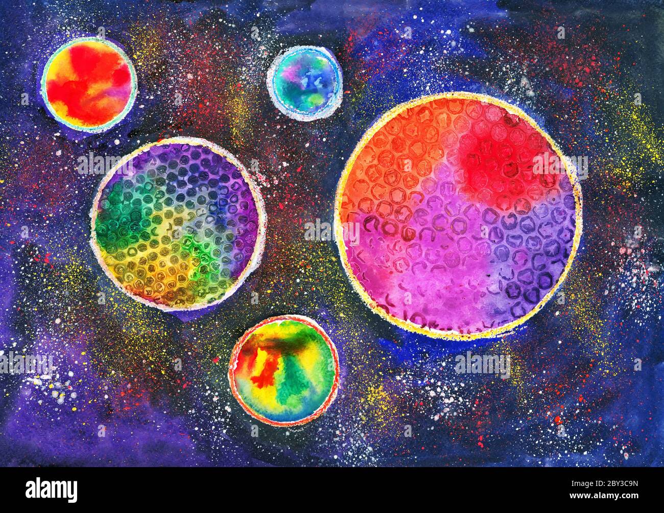 Painting of the planets in space Stock Photo
