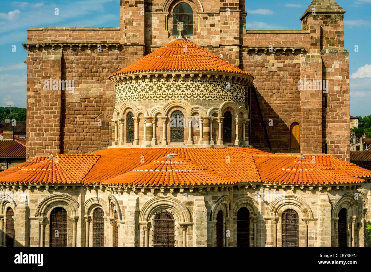 Chevet of Basilica Saint Julien. Romanesque church in Haute Loire,  Auvergne-Rhone-Alpes, France Stock Photo - Alamy