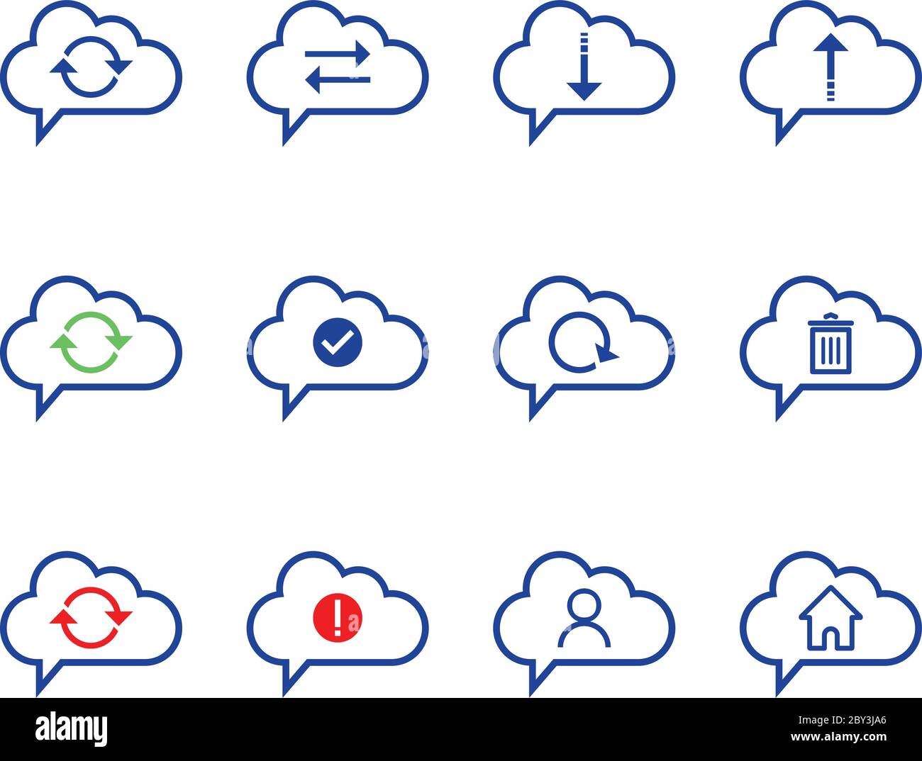 Cloud Computing icon set. outline icon. Includes such as Data Synchronization, Transfer, Access, download, upload, account and other. Stock Vector
