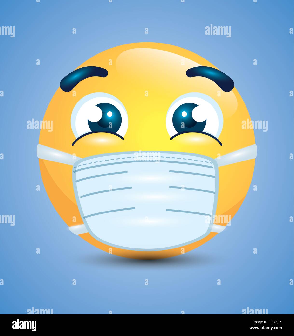 emoji with open eyes wearing medical mask, yellow face with a white ...