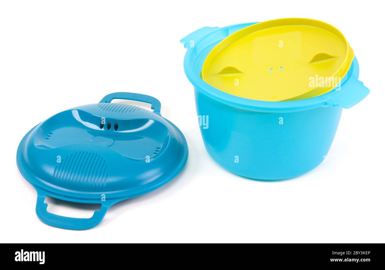 Blue plastic saucepan Stock Photo Alamy