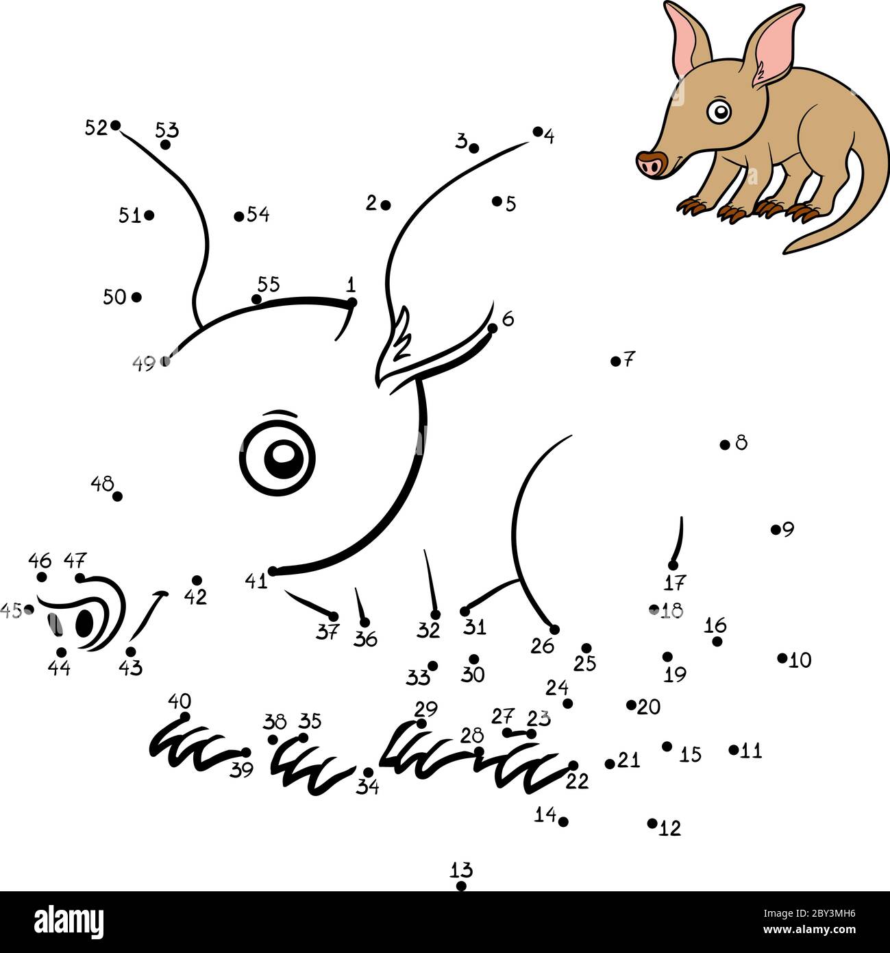 Numbers game, education dot to dot game for children, Aardvark Stock Vector