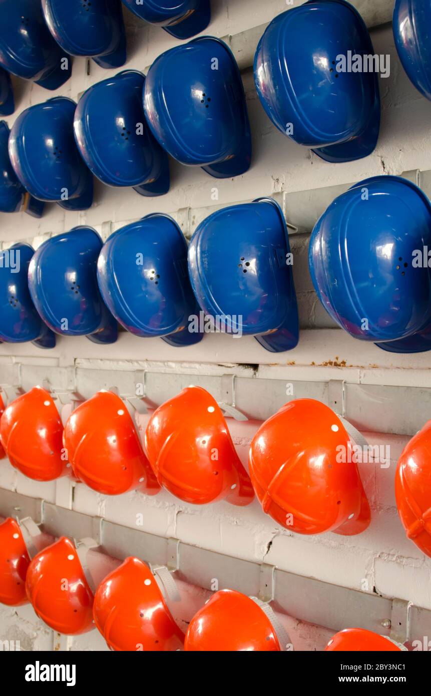 Blue and orange Helmets Stock Photo