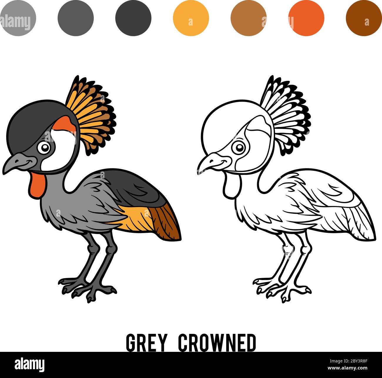 Coloring book for children, Grey crowned crane Stock Vector