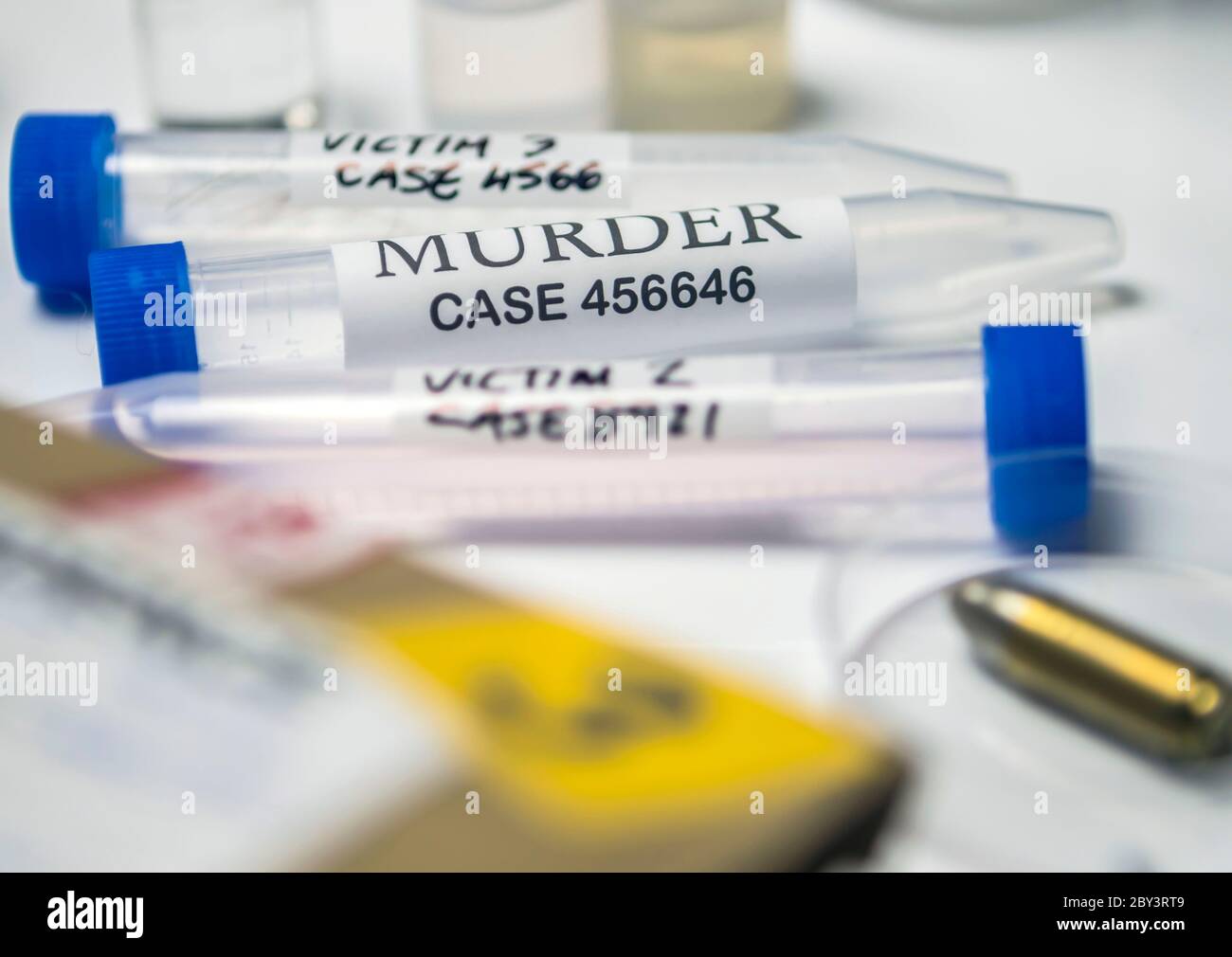 some forensic evidence of murder at Laboratory forensic equipment, conceptual image Stock Photo