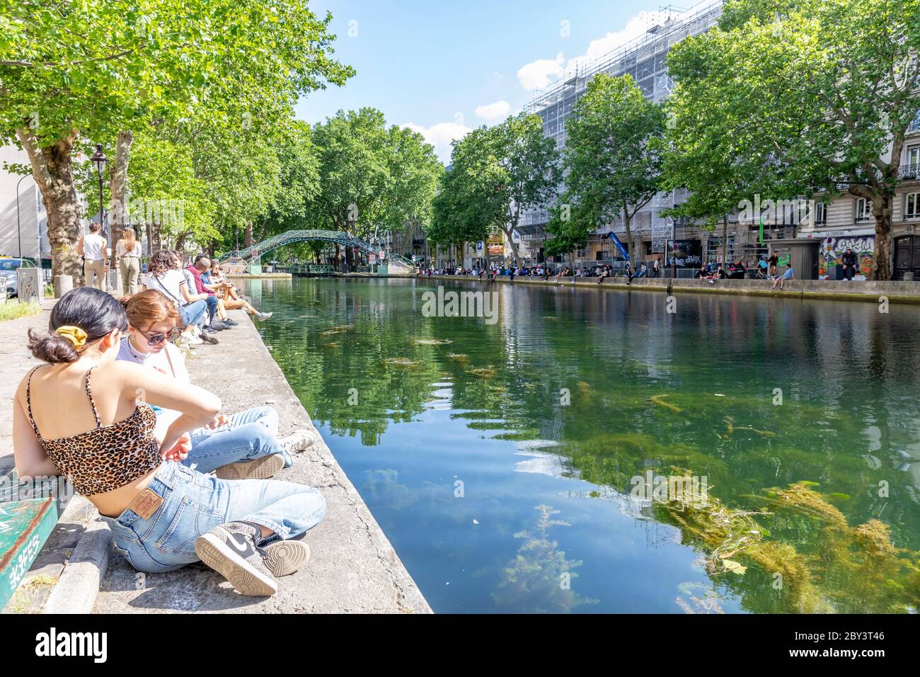 Paris, France - May 25, 2020: Street view of Saint Martin's canal, located in the french light-city, capital of France, Paris Stock Photo